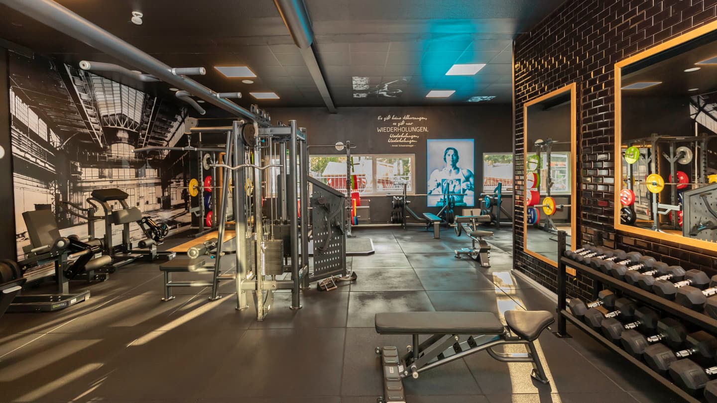 Gerätefläche im PURE GYM Niedernhausen mit Kraftgeräten in Reihe